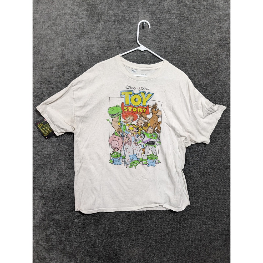 Disney Pixar Toy Story Graphic T-Shirt XL Cream Woody Buzz Lightyear 1880
